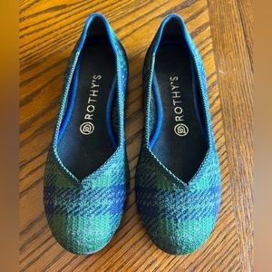 EUC Forest Tartan retired Blue/Green Rothy’s